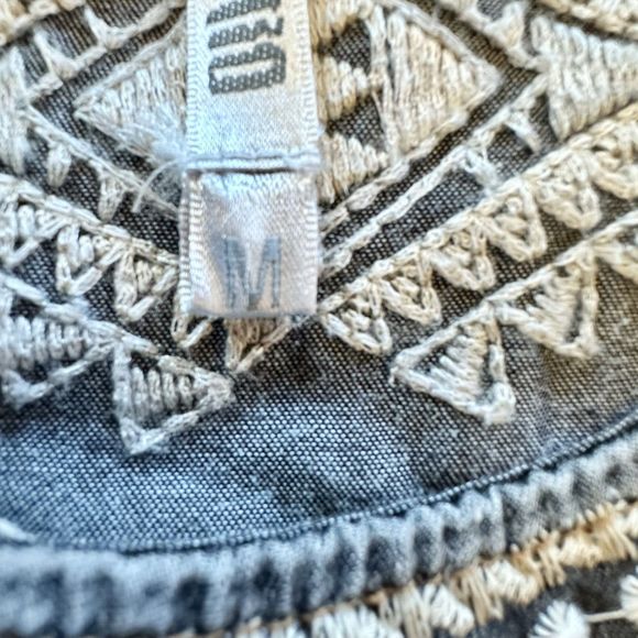 Monoreno Womens Medium Black Chambray Denim‎ Embroidered Lagenlook Dress - Picture 15 of 16